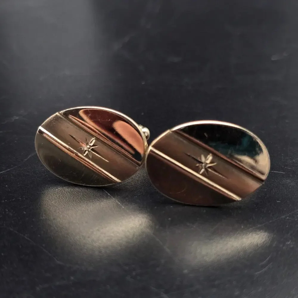Gold Tone Oval Cuff Links Men's Vintage Accessory
